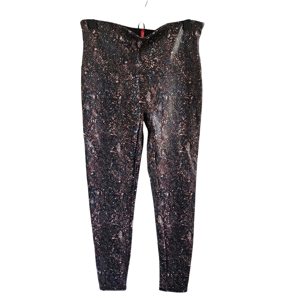 Spanx Faux Leather Snake Shine Leggings Womens XL Bronze Black Metallic 20324R
